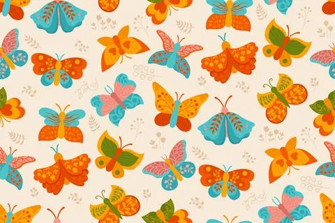 Butterfly exotic ornate seamless pattern moths wrapper tropical insect textile 스톡 일러스트