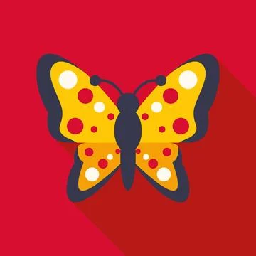 Butterfly flat design icon red background Stock Illustration