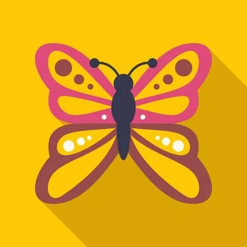 Butterfly flat design icon on yellow background Stock Illustration