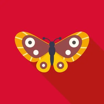Butterfly flat design vector icon on red background Stock Illustration