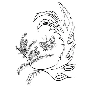 Butterfly with Floral Stock Illustration