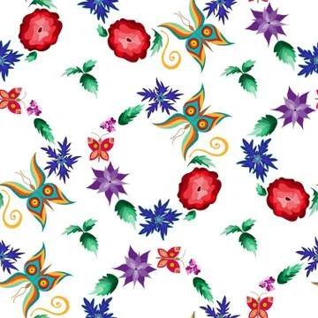 Butterfly Flower Garden Seamless Pattern Stock Illustration