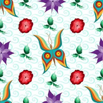 Butterfly Flower Garden Seamless Pattern Stock Illustration