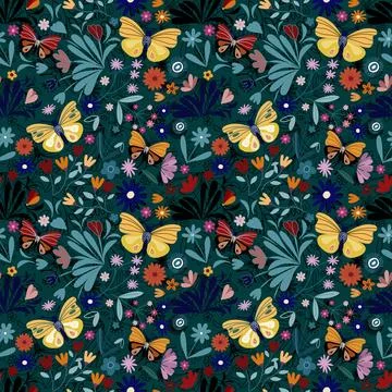 ,Butterfly flowers pattern design ,Floral pattern seamless Stock Illustration