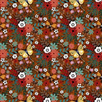,Butterfly flowers pattern design ,Floral pattern seamless Stock Illustration