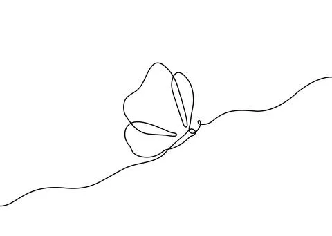 Butterfly fly, one single continuous line drawing. Simple abstract outline Stock Illustration