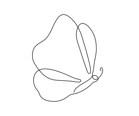 Butterfly fly, one single continuous line drawing. Simple abstract outline Stock Illustration