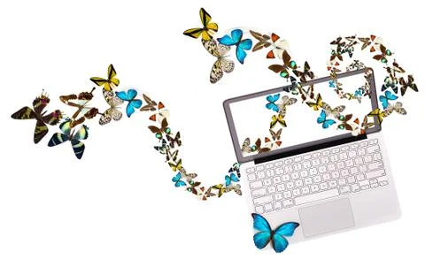 Butterfly flying out from computer Stock Photos