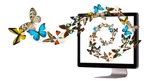 Butterfly flying out from computer Stock Photos