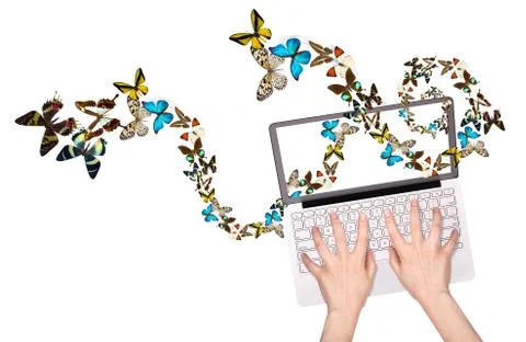 Butterfly flying out from computer Stock Photos