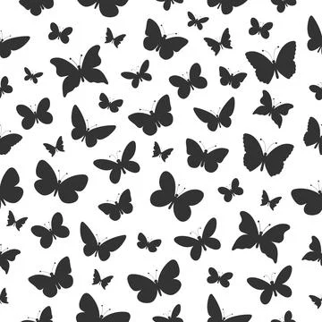 Butterfly flying silhouette seamless pattern. Stock Illustration