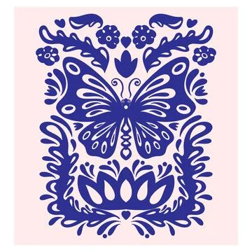 Butterfly. Folk-style pattern, symmetrical, detailed vector element. Rustic,  イラスト素材