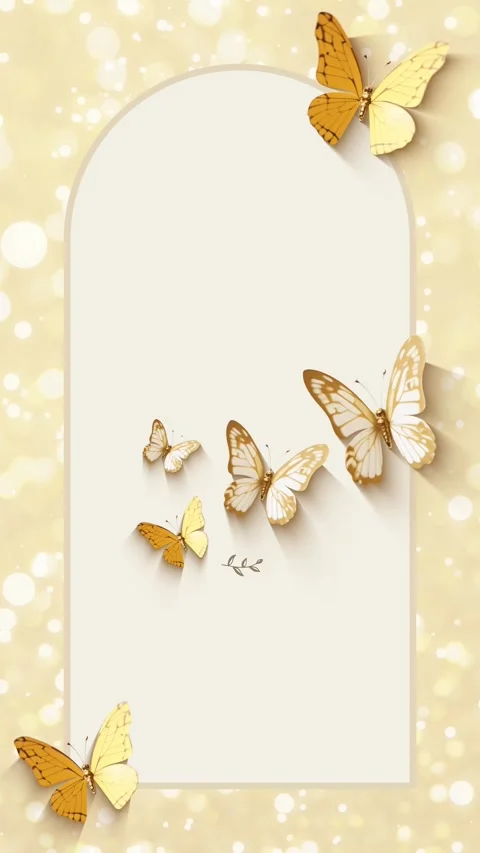 Butterfly Frame Animation Fluttering on Beige Background Blank Invite Video Stock Footage 320376154