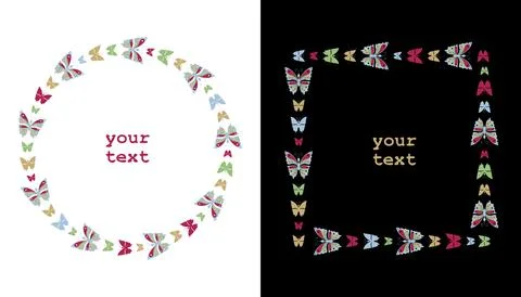 Butterfly frame set. Hand drawn colorful silhouttes, clipart illustration Stock Illustration