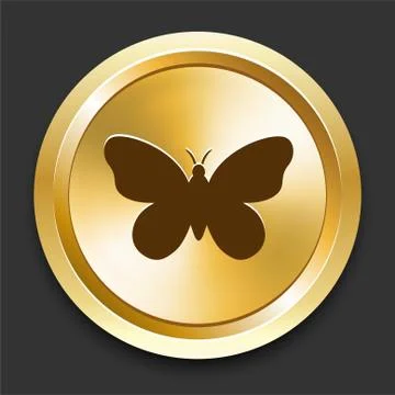 Butterfly on Golden Internet Button Illustrazione stock