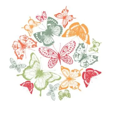 Butterfly hand drawn composition Stock Illustration