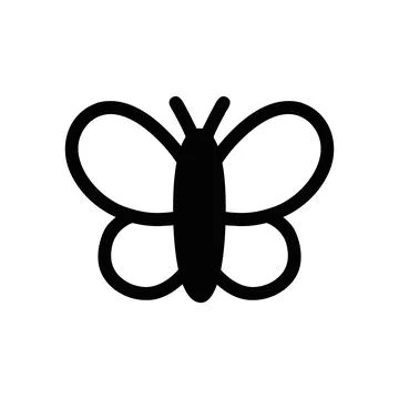Butterfly hand drawn. icon Vector black line illustration isolated on white.. Stock Illustration