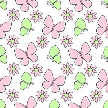 Butterfly hand drawn seamless pattern4 Stock Illustration