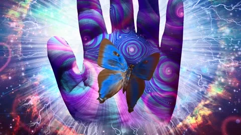 Butterfly on Hand of God Stock Footage 155646428