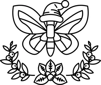 A butterfly with a hat on its head is surrounded by leaves and berries 스톡 일러스트