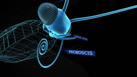 Butterfly head anatomy, 3d educational animation Stock Footage 134279573