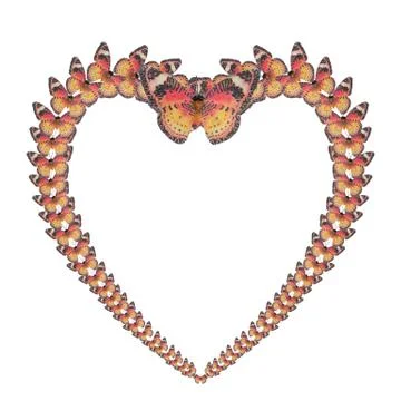 Butterfly heart sharp frame isolated on white background Stockfoto's
