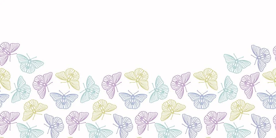 Butterfly horizontal repeat boarder, vector background Stock Illustration