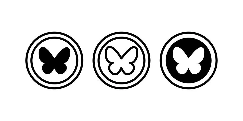 Butterfly icon button, Simple design, stroke outline style. Line vector. Isol Stock Illustration