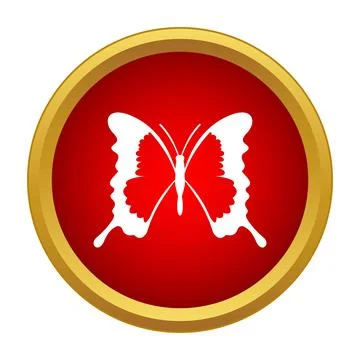 Butterfly icon in red circle button vector Stock Illustration