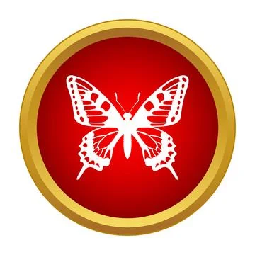 Butterfly icon in red circle, gold frame Stock Illustration