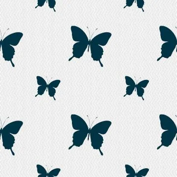 Butterfly icon sign. Seamless pattern with geometric texture. Vector Stock Illustration