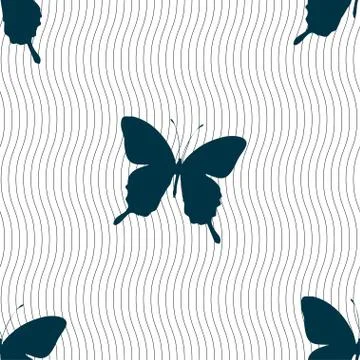 Butterfly icon sign. Seamless pattern with geometric texture. Vector Stock Illustration