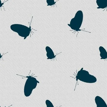 Butterfly icon sign. Seamless pattern with geometric texture. Vector Stock Illustration