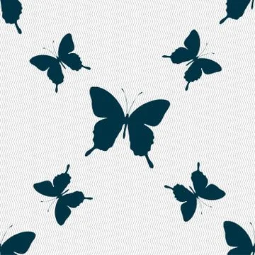 Butterfly icon sign. Seamless pattern with geometric texture. Vector Stock Illustration