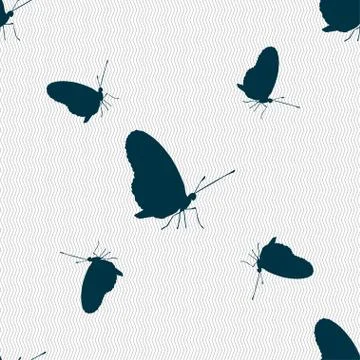 Butterfly icon sign. Seamless pattern with geometric texture. Vector Stock Illustration