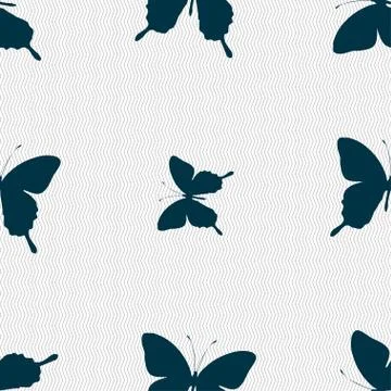 Butterfly icon sign. Seamless pattern with geometric texture. Vector Stock Illustration