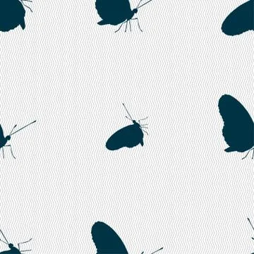Butterfly icon sign. Seamless pattern with geometric texture. Vector Stock Illustration