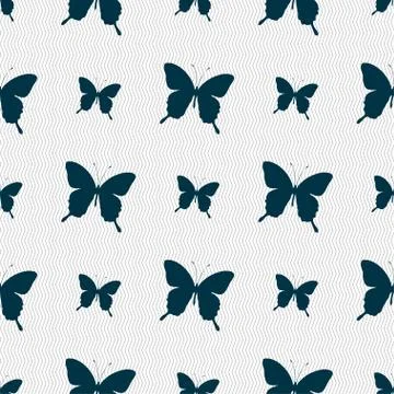 Butterfly icon sign. Seamless pattern with geometric texture. Vector Stockillustratie
