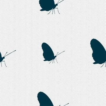 Butterfly icon sign. Seamless pattern with geometric texture. Vector Stock Illustration