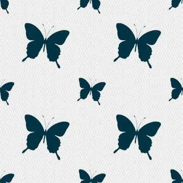 Butterfly icon sign. Seamless pattern with geometric texture. Vector Stockillustratie