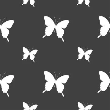 Butterfly icon sign. Seamless pattern on a gray background. Vector Stock Illustration