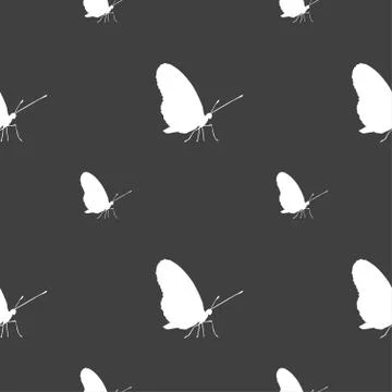 Butterfly icon sign. Seamless pattern on a gray background. Vector Stock Illustration