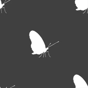 Butterfly icon sign. Seamless pattern on a gray background. Vector Stock Illustration