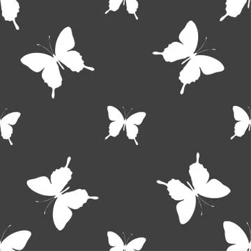Butterfly icon sign. Seamless pattern on a gray background. Vector Stock Illustration