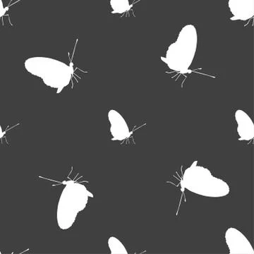 Butterfly icon sign. Seamless pattern on a gray background. Vector Stock Illustration