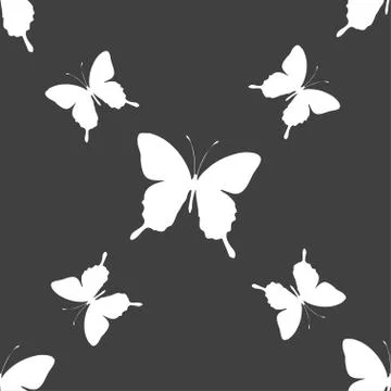Butterfly icon sign. Seamless pattern on a gray background. Vector Stock Illustration