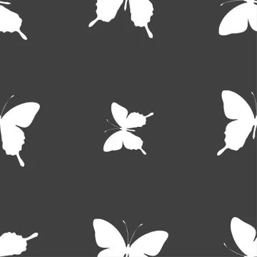 Butterfly icon sign. Seamless pattern on a gray background. Vector Stock Illustration