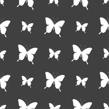 Butterfly icon sign. Seamless pattern on a gray background. Vector Stock Illustration