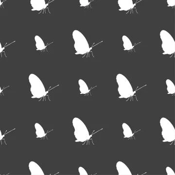 Butterfly icon sign. Seamless pattern on a gray background. Vector Stock Illustration