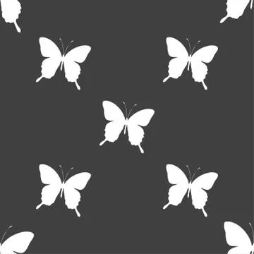 Butterfly icon sign. Seamless pattern on a gray background. Vector Stock Illustration
